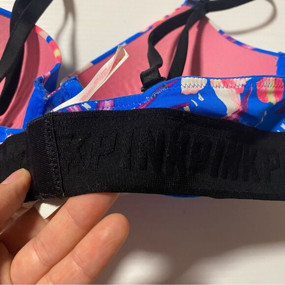 Victoria's Secret PINK wear everywhere Push up Bra blue tropical floral 32D - Picture 8 of 14